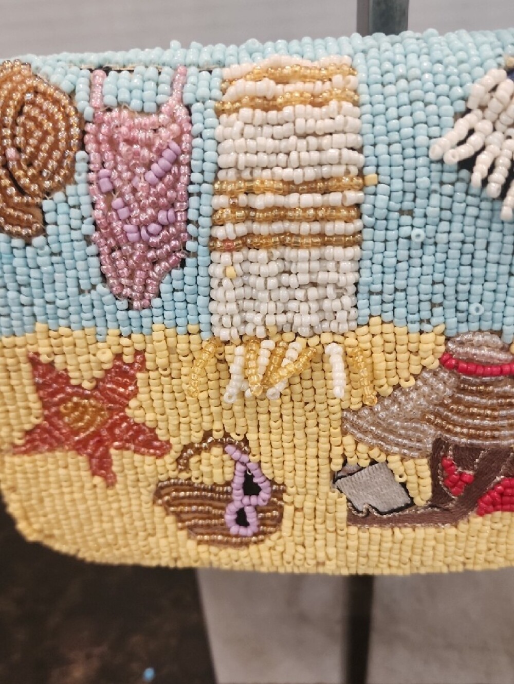 Beaded Beach Scene Bag in Light Blue and Yellow - Picture 5 of 7